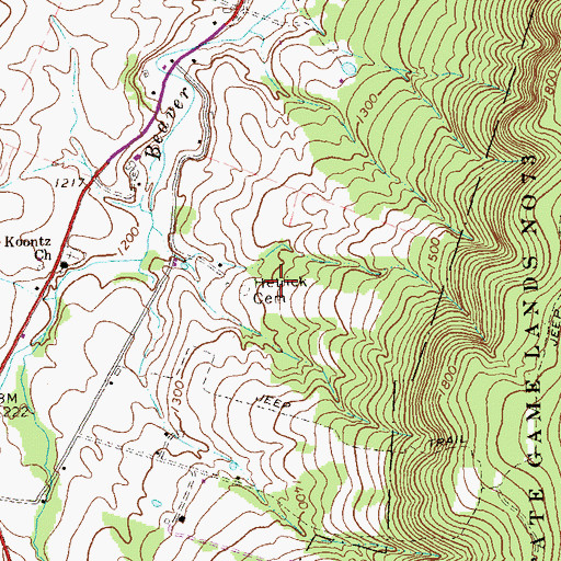 Topographic Map of Hetrick Cemetery, PA