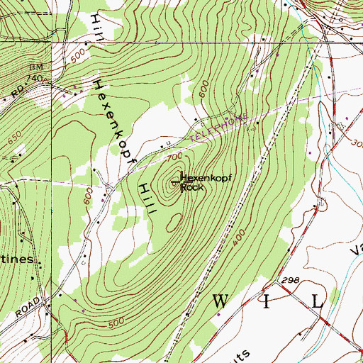 Topographic Map of Hexenkopf Rock, PA