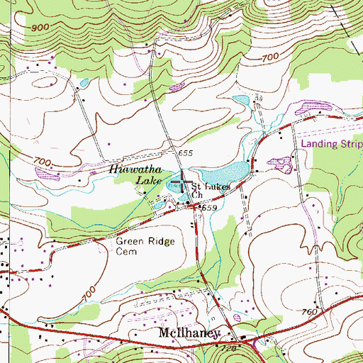 Topographic Map of Hiawatha Lake, PA