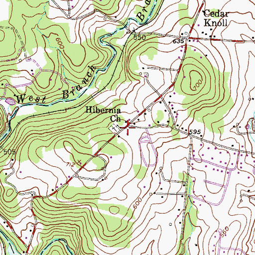 Topographic Map of Hibernia Church, PA