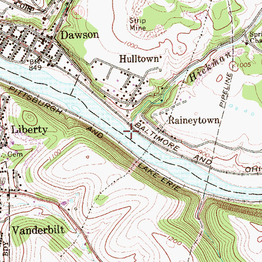 Topographic Map of Hickman Run, PA