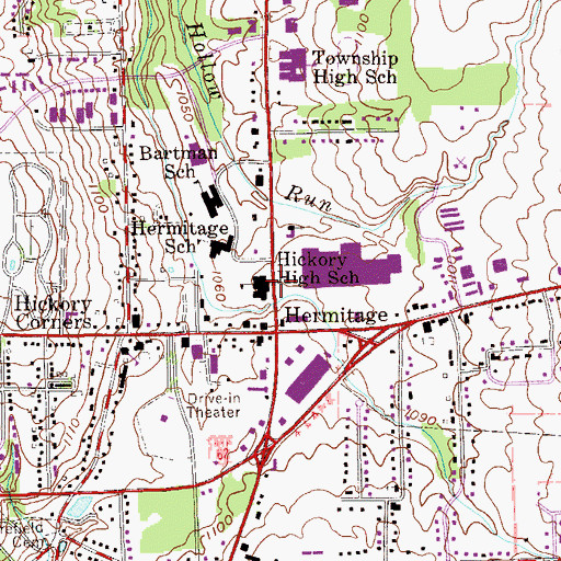 Topographic Map of Hickory High School, PA