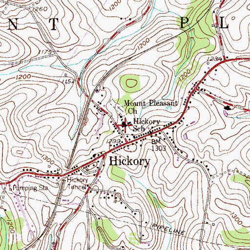 Topographic Map of Hickory School, PA