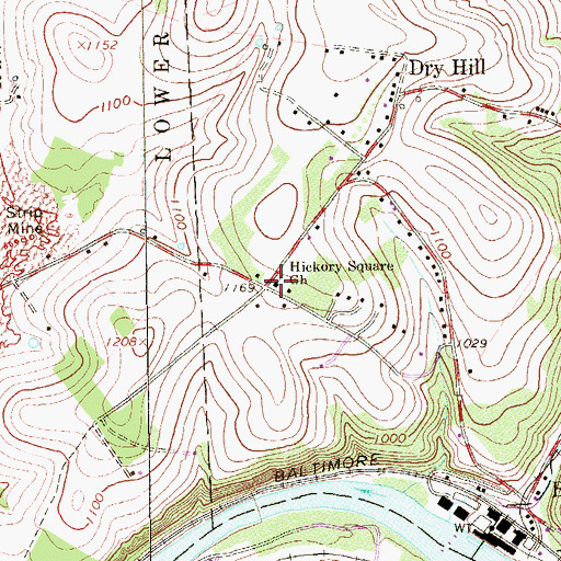 Topographic Map of Hickory Square Church, PA