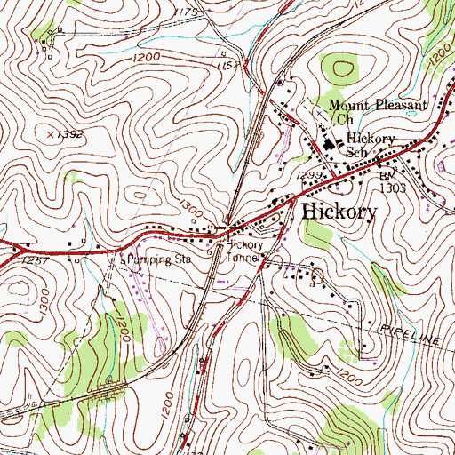 Topographic Map of Hickory Tunnel, PA