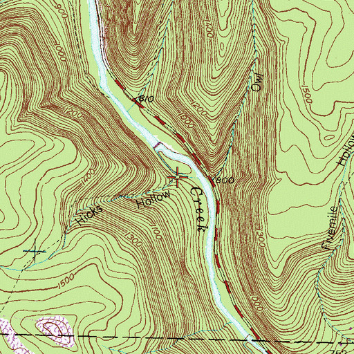 Topographic Map of Hicks Hollow, PA