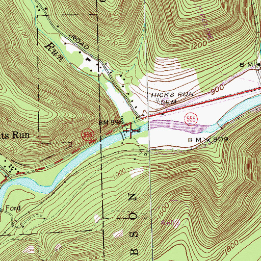 Topographic Map of Hicks Run, PA
