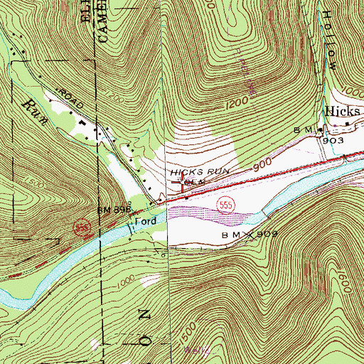Topographic Map of Hicks Run Cemetery, PA
