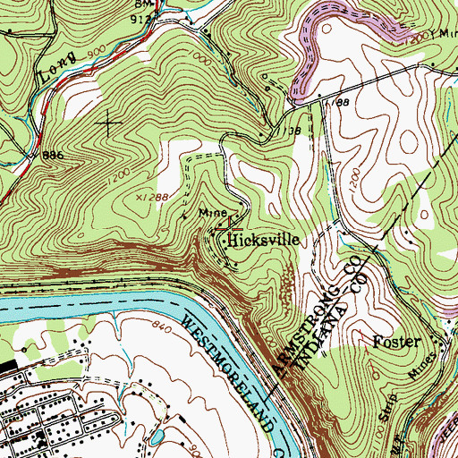 Topographic Map of Hicksville, PA