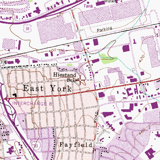 Topographic Map of Hiestand School, PA