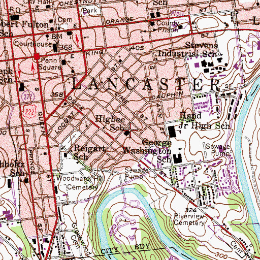 Topographic Map of Higbee School, PA