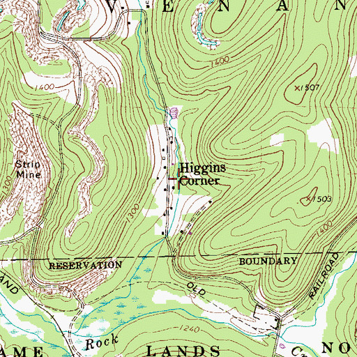 Topographic Map of Higgins Corner, PA