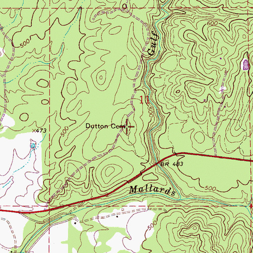 Topographic Map of Dutton Cemetery, AL