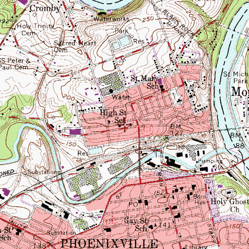 Topographic Map of High Street School, PA