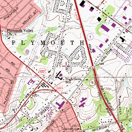 Topographic Map of Highfield School, PA