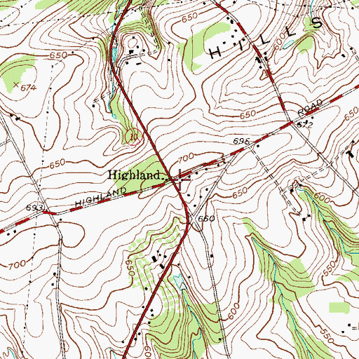 Topographic Map of Highland, PA