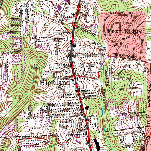Topographic Map of Highland, PA