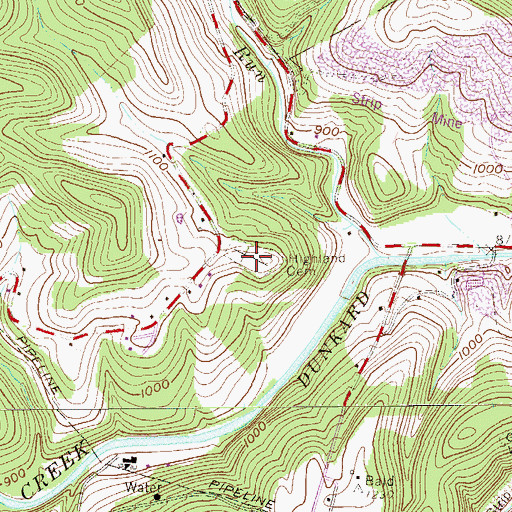 Topographic Map of Highland Cemetery, PA