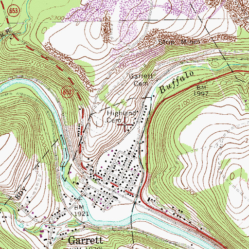 Topographic Map of Highland Cemetery, PA