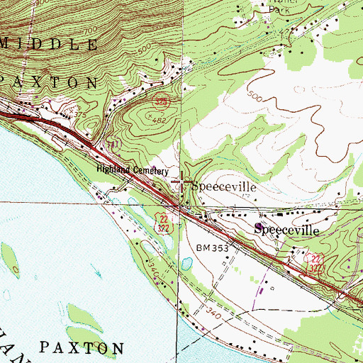 Topographic Map of Highland Cemetery, PA