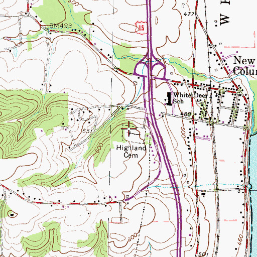 Topographic Map of Highland Cemetery, PA
