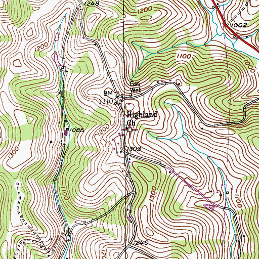Topographic Map of Highland Church, PA