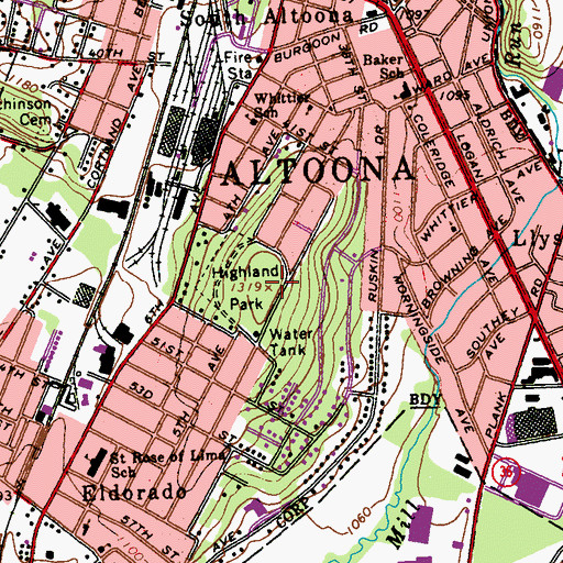 Topographic Map of Highland Park, PA