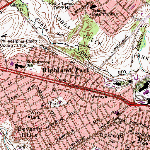 Topographic Map of Highland Park, PA