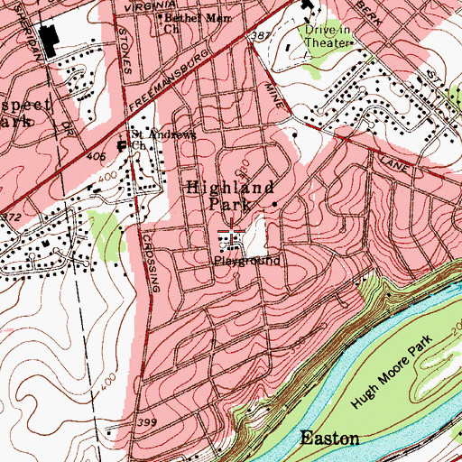 Topographic Map of Highland Park, PA