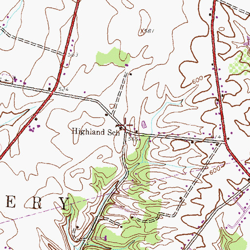 Topographic Map of Highland School, PA