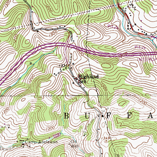 Topographic Map of Highland School, PA