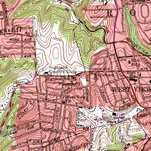 Topographic Map of Highland School, PA