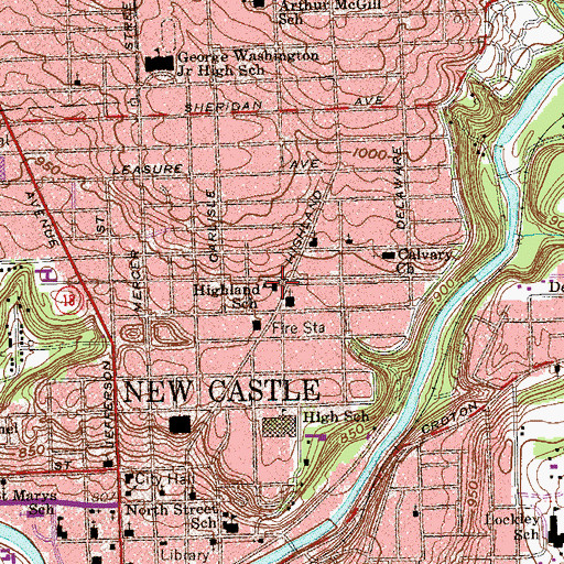 Topographic Map of Highland School, PA