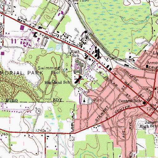 Topographic Map of Highland School, PA