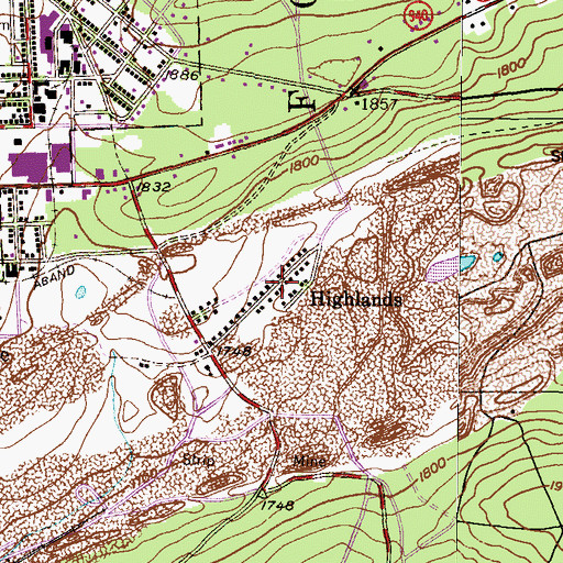 Topographic Map of Highlands, PA