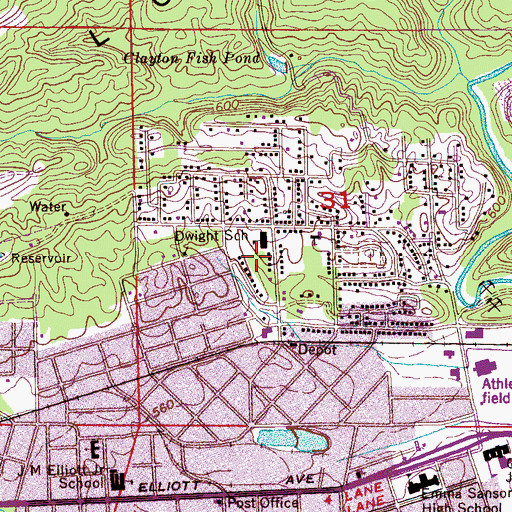 Topographic Map of Dwight Elementary School, AL
