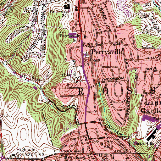 Topographic Map of Hiland Church, PA