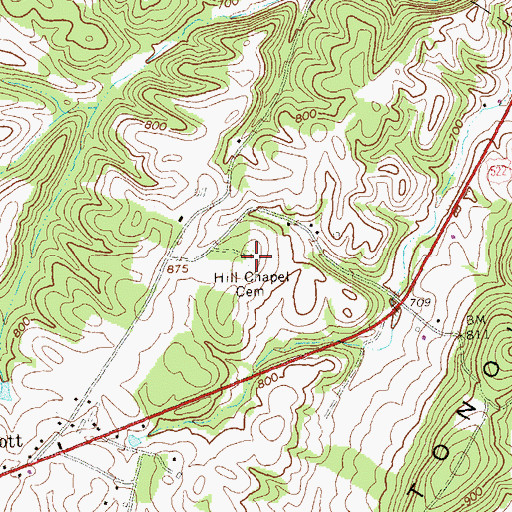 Topographic Map of Hill Chapel Cemetery, PA