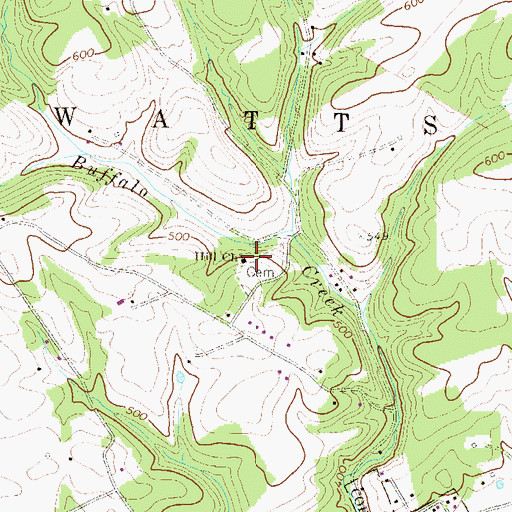 Topographic Map of Hill Church, PA