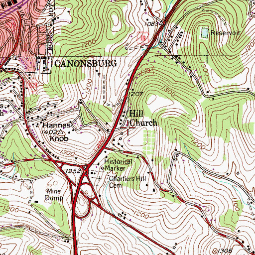 Topographic Map of Hill Church, PA
