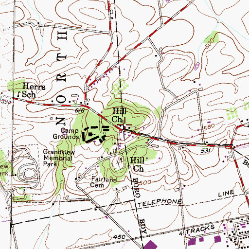 Topographic Map of Hill Church Number 1, PA