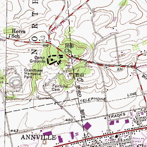 Topographic Map of Hill Church Number 2, PA