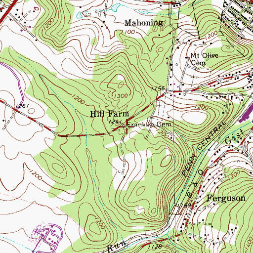 Topographic Map of Hill Farm, PA