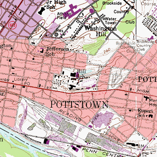 Topographic Map of Hill School, PA