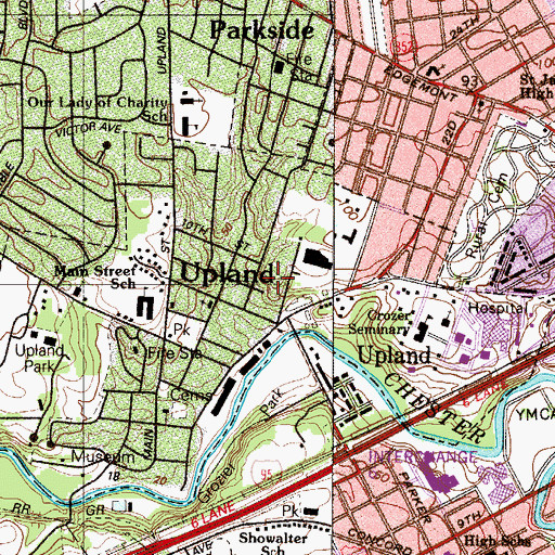 Topographic Map of Hill Street School, PA