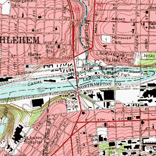 Topographic Map of Hill to Hill Bridge, PA