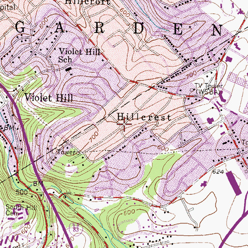 Topographic Map of Hillcrest, PA