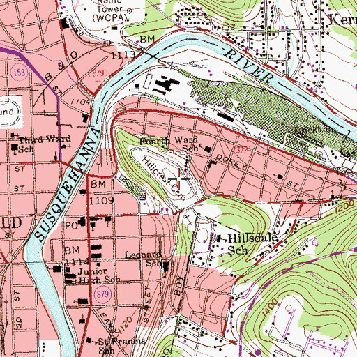 Topographic Map of Hillcrest Cemetery, PA