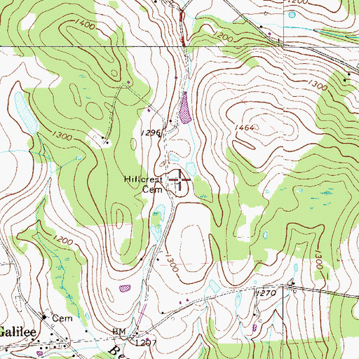 Topographic Map of Hillcrest Cemetery, PA