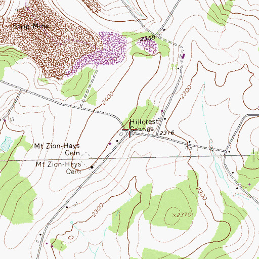 Topographic Map of Hillcrest Grange, PA